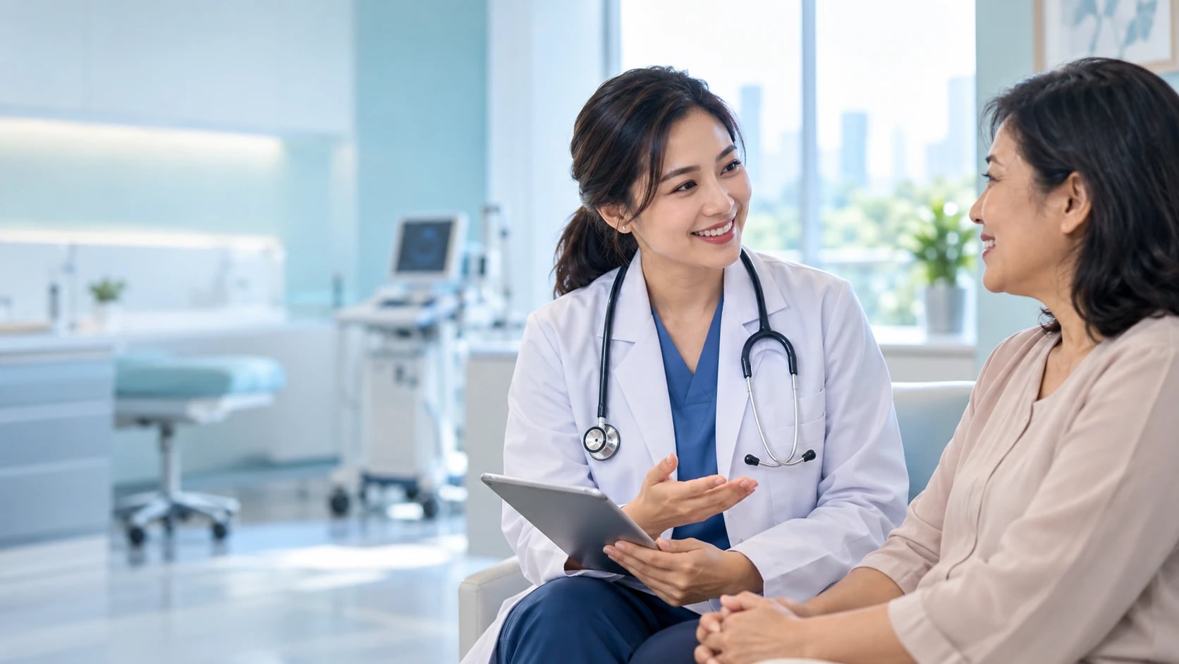 Dokter dan pasien berdiskusi di ruang klinis